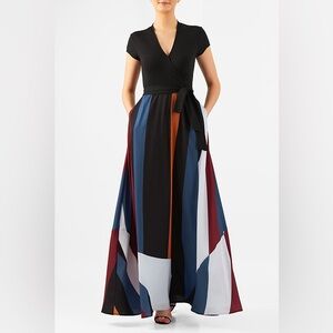 Eshakti linear graphic mixed media print wrap maxi dress 3X